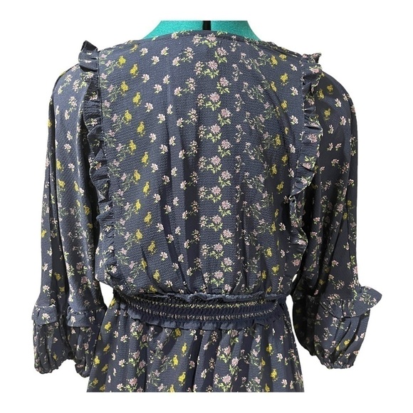 Max Studio Womens V-Neck Empire Waist Dress medium Navy Floral - Picture 7 of 9